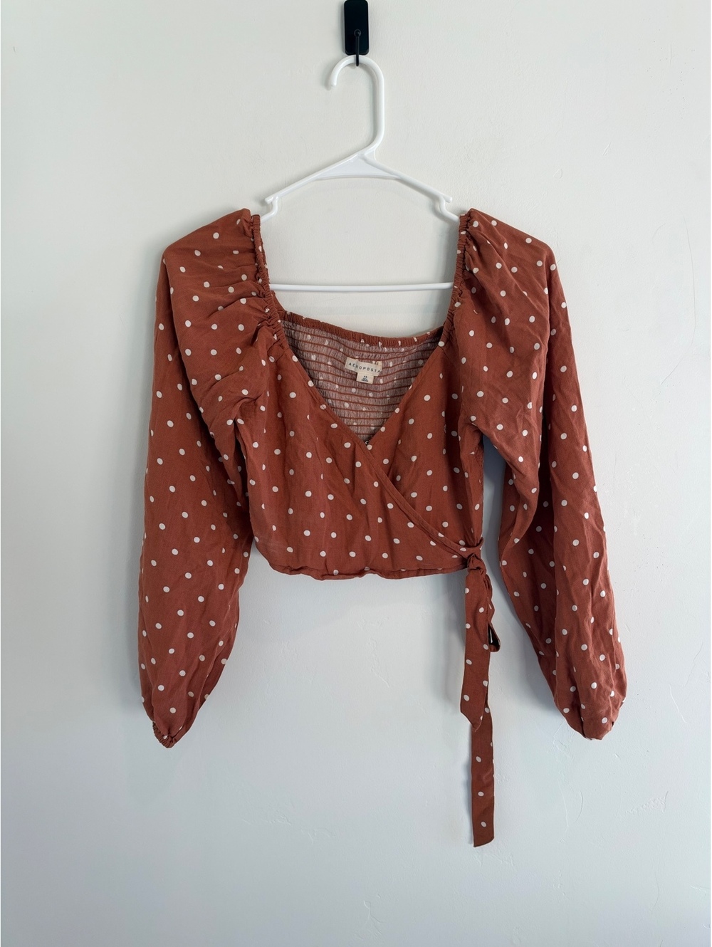 Aeropostale Rust Polka Dot Wrap Crop Top Size XS